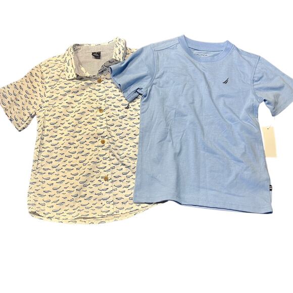 Nautica Boys Shirts‎ 6Y New Blue White Button Up T-shirt Preppy Classic Summer - Picture 1 of 11